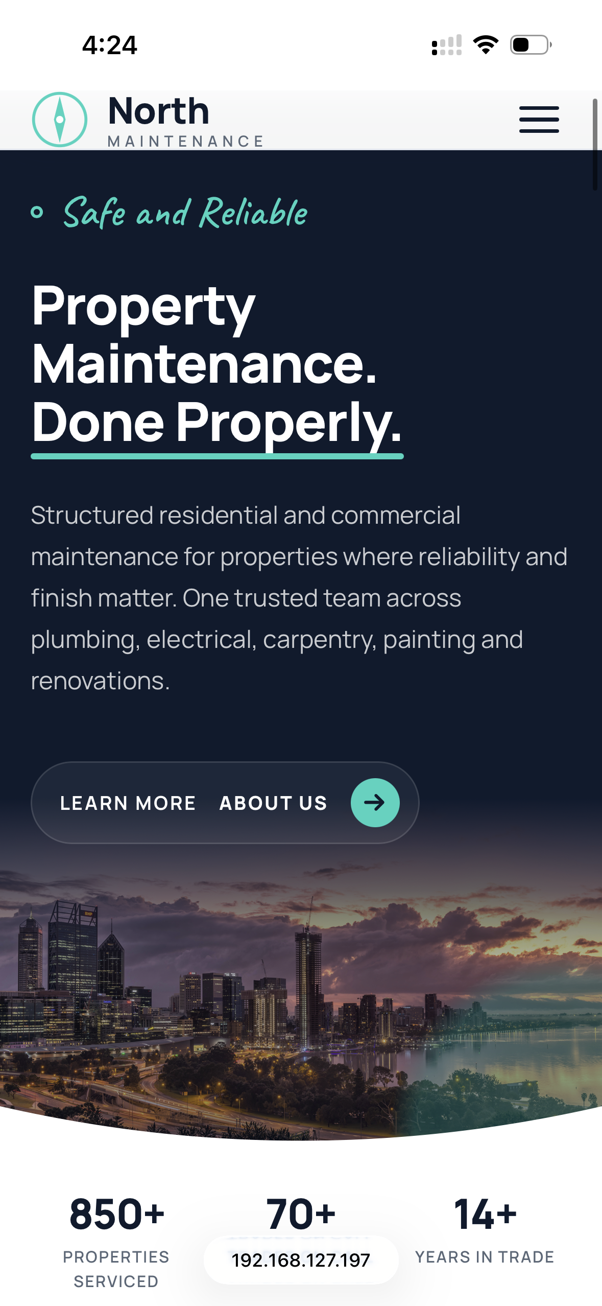 North Maintenance mobile view — responsive property maintenance website Perth
